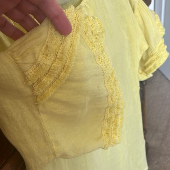 120% Lino yellow linen ruffle sleeve midi dress. - Picture 4 of 14